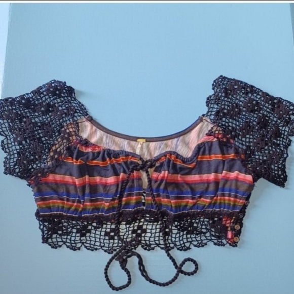 CLEARANCE! NWOT Free People Aruba Crochet Multicolor Crop Top, Cotton Modal - Picture 2 of 9